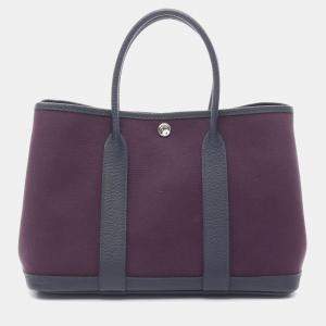Hermes Garden Party Tpm Navy Blue Purple Y Negonda Leather Toile Tote Bag
