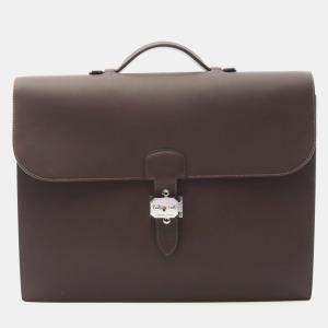Hermes Sac a Depeches 38 Chocolat Leather Briefcase