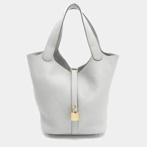 Hermes Picotin Lock MM Blue Pale W Taurillon Clemence Bag  
