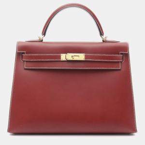 Hermes Kelly 32 Rouge H  D Chamonix Leather Bag