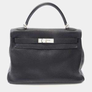 Hermes Kelly 32 Black Taurillon Clemence Shoulder Bag