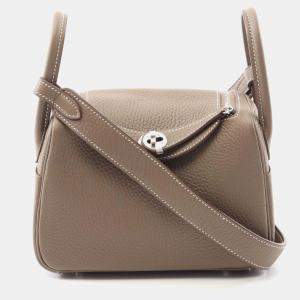 Hermes Lindy Mini Etoupe  W Taurillon Clemence Shoulder Bag 