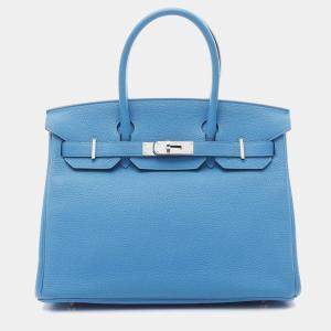 Hermes Birkin 30 Blue Zanzibar A Togo Leather Verso Bag  