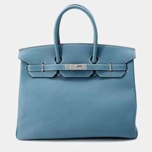 Hermes Birkin 35 Blue Jean Togo Leather Top Handle Bag