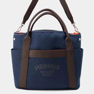 Hermes Sucked Pansage Groom Navy/Feu Toile Chevrons Canvas