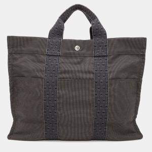 Hermes Her Line MM Gray Canvas Tote Bag