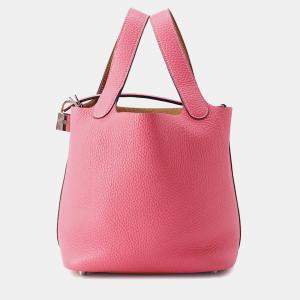 Hermes Picotin Lock 18 Casaque Sesame / Rose Azalee Taurillon Clemence Handbag