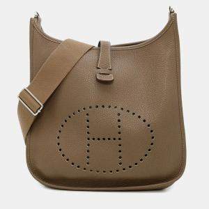 Hermes Evelyne III Etoupe Taurillon Clemence PM Shoulder Bag