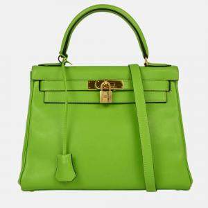 Hermes Apple Green Gulliver Kelly 28 Retourne 2way Handbag