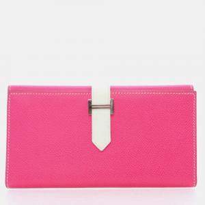 Hermes Bearn Rose Tyrien/White Epsom Wallet