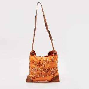 Hermes Orange/Brown Satin and Leather Silky City 33 Bag