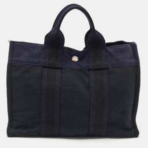 Hermes Navy Blue/Black Canvas Fourre Tout PM Bag