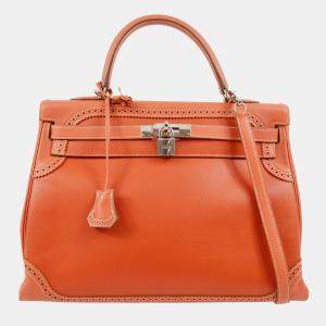 Hermes Kelly 35 Ghillies Retourne Sanguine Grand H Swift Handbag