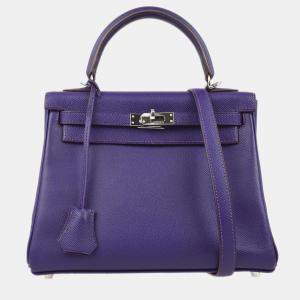 Hermes Kelly 25 Retourne Violet Epsom Leather Handbag 