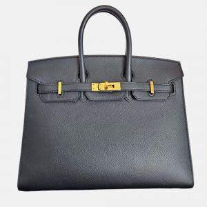 Hermes Birkin 25 Black Epsom Sellier Leather Bag
