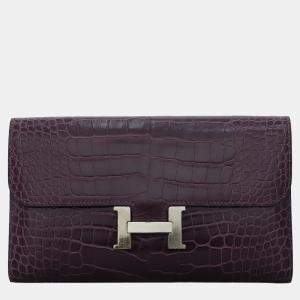 Hermes Constance Purple Alligator Leather Wallet