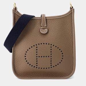 Hermes Evelyne Amazon Long Etoupe/Blue Indigo Taurillon In Clemence Size TPM