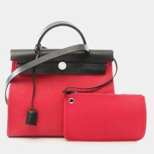 Hermes Airbag Zip PM Rose Extreme Handbag Toile Officier Vache Hunter Pink Black