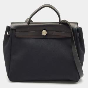 Hermes Black Canvas and Leather Herbag 31 Bag