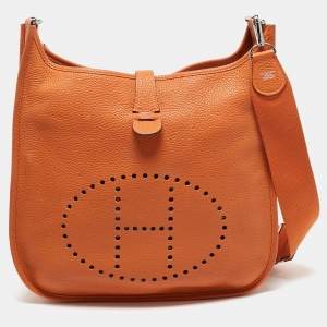 Hermes Orange Taurillon Clemence Leather Evelyne III GM Bag
