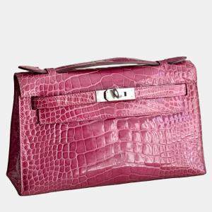 Hermes Mini Kelly I Peach Pink Shiny Crocodile Palladium