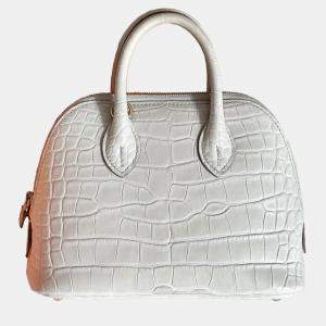 Hermes Mini Bolide Glacier White Matte Crocodile Gold Hardware