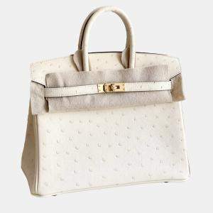 Hermes Birkin 25 Cream White Nata Ostrich Gold Hardware