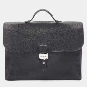 Hermes Sac A Depeche 38 Black Togo Leather Briefcase Business Bag 
