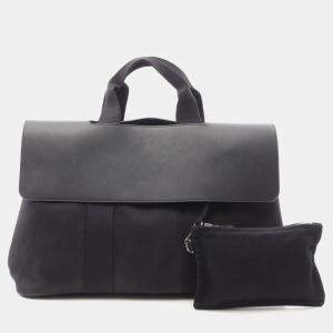Hermes Valparaiso MM Black Toile Chevron Leather Handbag 