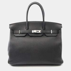 Hermes Birkin 35 Black  R Togo Leather Handbag 