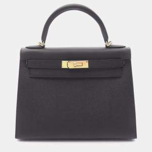 Hermes Kelly 28 Black Epsom Leather Outside Stitched Bag 