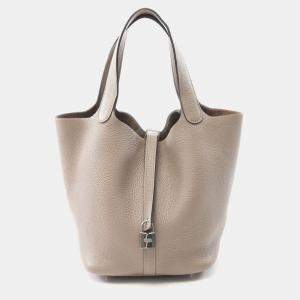 Hermes Picotin Lock Gray Brown D Taurillon Clemence Leather Bag