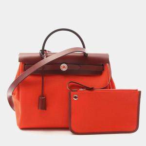 Hermes Herbag Zip PM  Rouge Piment Toile Military Hunter Bag