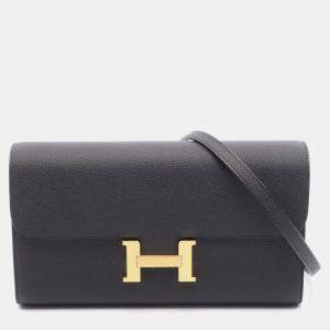 Hermes Constance Long To Go Black K Epsom Leather Bag 