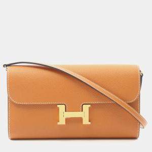Hermes Constance Long To Go Toffee Brown  W Epsom Leather  Shoulder Bag