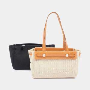Hermes Herbag Cabas Natural H Toile Leather  Bag 