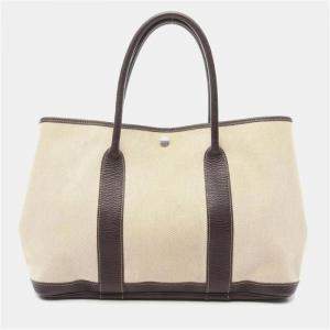 Hermes Garden Party PM Beige Marron Toile H Leather Bag