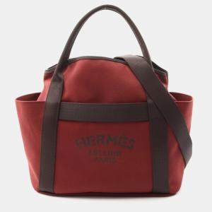 Hermes Sac De Pansage  Rouge H B Toile Chevrons Canvas Shoulder Bag 