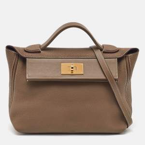 Hermes Etoupe Togo and Swift Leather Gold Finish 24/24 29 Bag