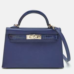 Hermes Bleu Saphir Veau Madame and Alligator Permabrass Finish Mini Kelly Sellier Touch 20 Bag