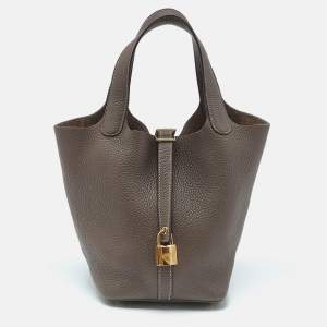 Hermes Taupe Grey Taurillon Clemence Leather Picotin Lock 18 Bag