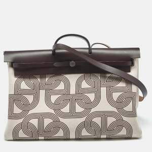 Hermes Ebene/Ecru H Plume Canvas and Hunter Leather Circuit 24 Herbag Zip Cabine 50 Bag