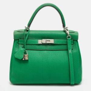 Pre Owned Hermes Bambou Togo Leather Palladium Finish Kelly Retourne 28 Bag