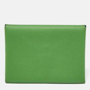 Hermes Vert Yucca Epsom Leather Calvi Duo Card Holder