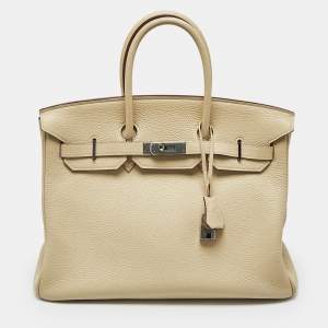 Pre Owned Hermes Parchemin Togo Leather Palladium Finish Birkin 35 Bag