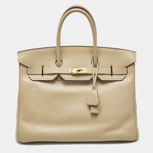 Hermes Beige Swift Leather Gold Finish Birkin 35 Bag