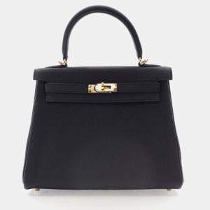 Hermès Kelly 25 Black Togo Leather Top Handle Bag