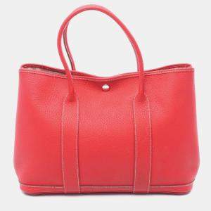 Hermes Garden Party PM Red Rouge Casaque Country Leather Tote Bag