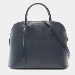 Pre Owned Hermes Bolide 35 Blue Indigo Courchevel Leather Top Handle Bag