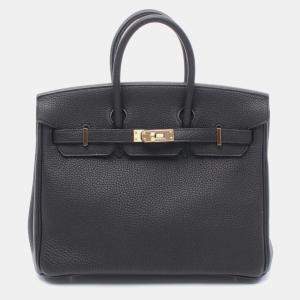 Hermes Birkin 25  Black Noir  Togo Leather Handbag 